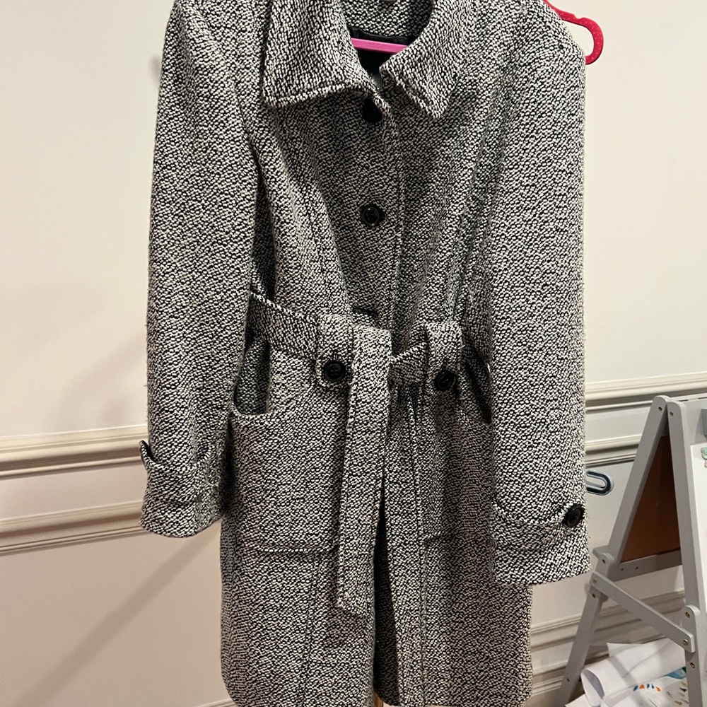 Gallery Black and White Textured Trench Coat
